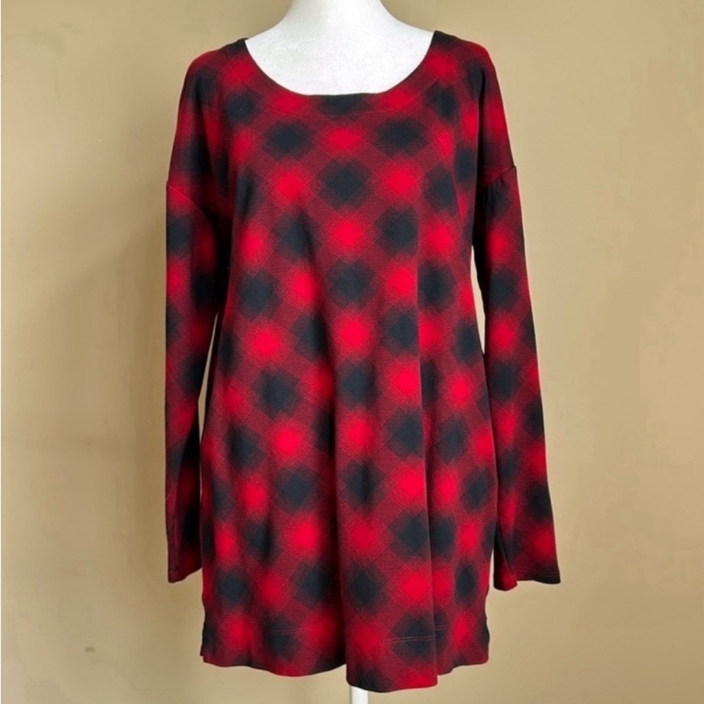 J Jill Simply Supima cotton Scoop-neck tunic. Red/black plaid. Like new. Size M